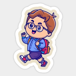 Cute Boy Going To School Cartoon Sticker